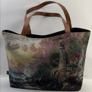 Tapestry Lighthouse Ocean Thomas Kinkade Print Tote Bag Gregg Gifts Purse